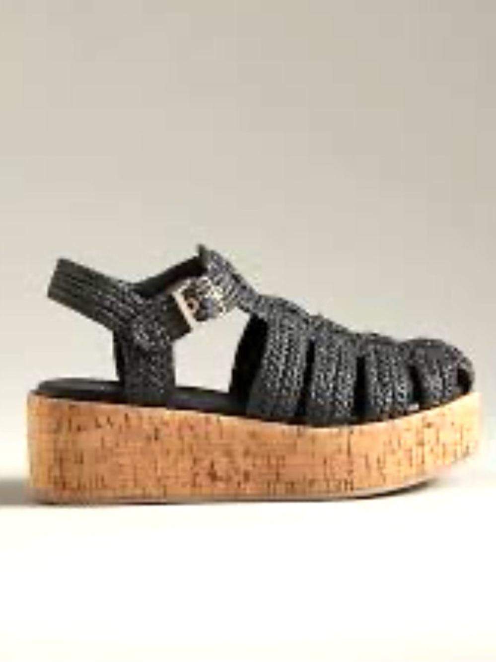 Anthropologie Silent D Fisherman Platform Sandals in Black Raffia 36